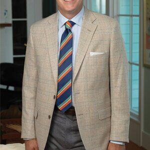 Ben Silver Charleston CreamGlen Plaid Cashmere Sport Coat Sz 43 R 100% Cashmere